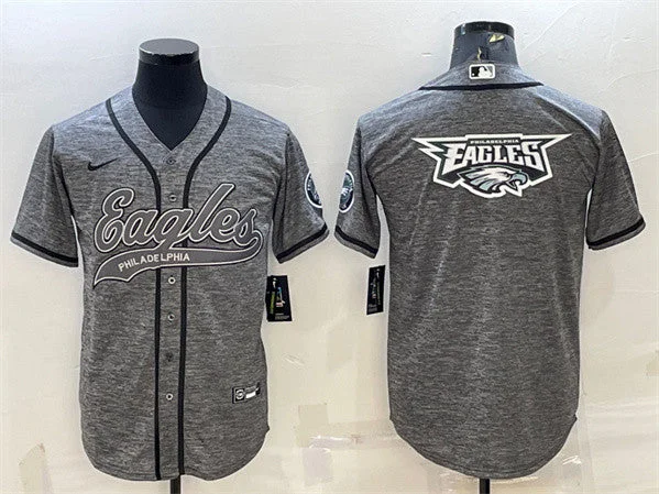 Baseball Jersey For Celebrations-Men's Philadelphia Eagles Gray Team Big Logo With Patch Cool Base Stitched Baseball Jersey