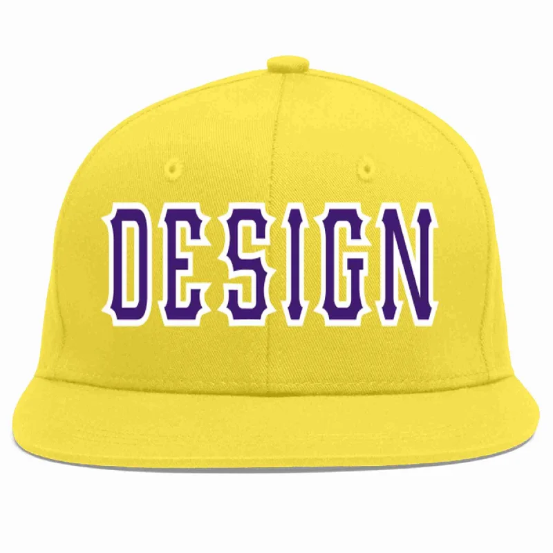 Baseball Cap For Custom Team Gear-Custom Light Gold purple-White Flat Eaves Sport Baseball Cap Design for Men/Women/Youth