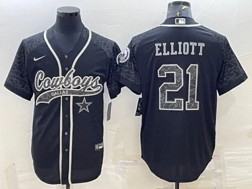 Baseball Jersey For Team Spirit Gear-Men's Dallas Cowboys #21 Ezekiel Elliott Black Reflective With Patch Cool Base Stitched Baseball Jersey