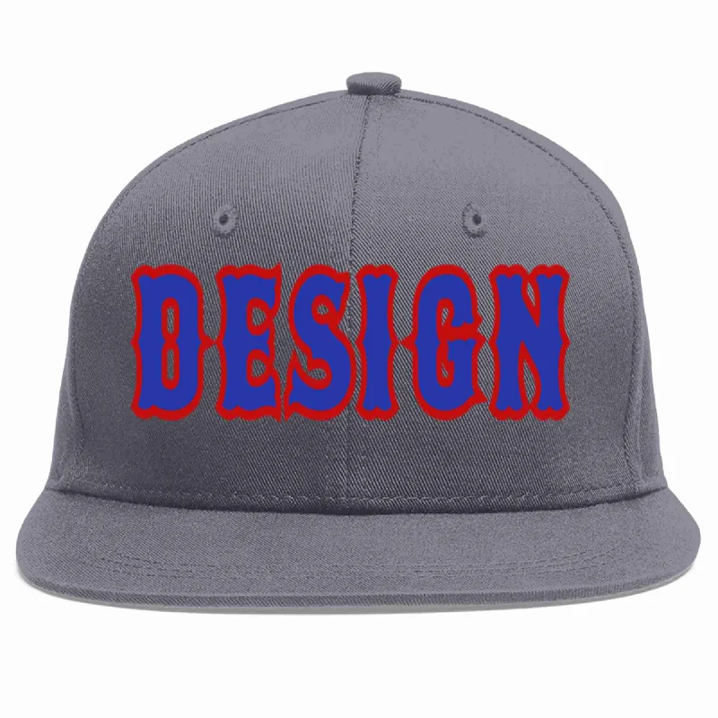 Baseball Cap For Fashion-Custom Dark Gray Royal-Red Flat Eaves Sport Baseball Cap Design for Men/Women/Youth