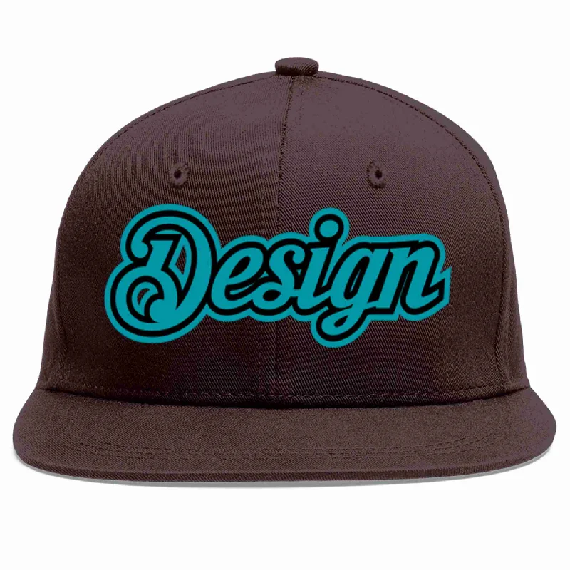 Baseball Cap For Custom Orders-Custom Brown Aqua-Black Flat Eaves Sport Baseball Cap Design for Men/Women/Youth