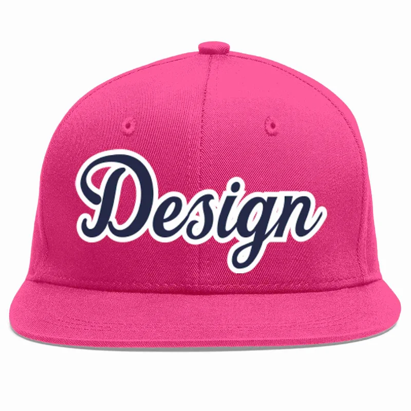 Baseball Cap With Classic Text-Custom Rose Red Navy-White Flat Eaves Sport Baseball Cap Design for Men/Women/Youth