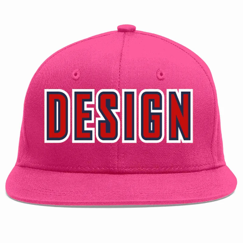 Baseball Cap With Reflective Details-Custom Rose Red Red-Navy Flat Eaves Sport Baseball Cap Design for Men/Women/Youth