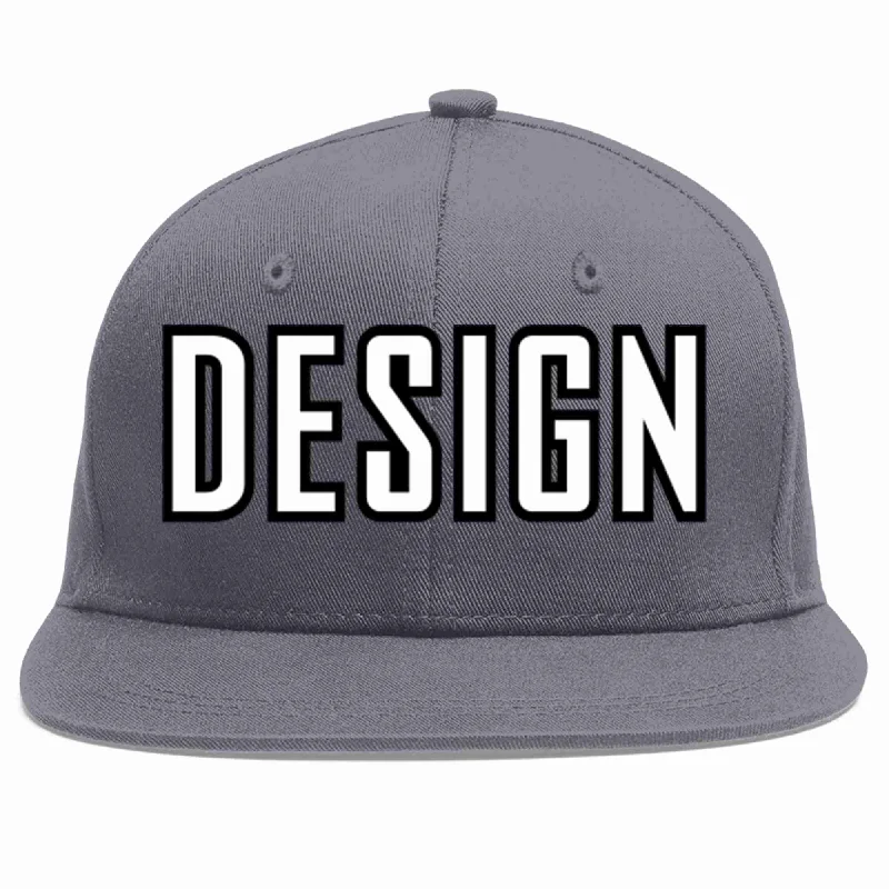 Baseball Cap For Custom Events-Custom Dark Gray White-Black Flat Eaves Sport Baseball Cap Design for Men/Women/Youth