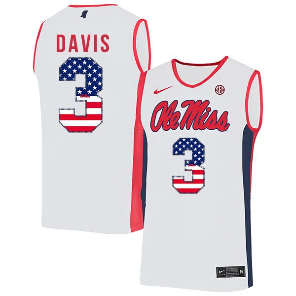 Football Jersey With Creative Artwork-Basketball Jersey With Creative Artwork-Ole Miss Rebels 3 Terence Davis White USA Flag Basketball College Basketball Jersey