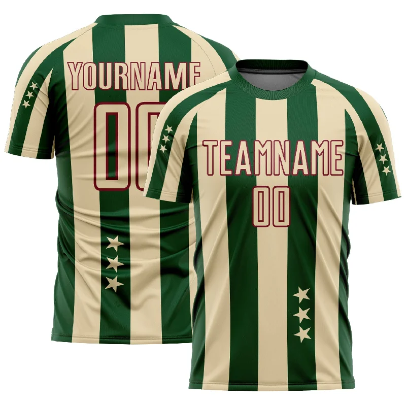 Football Jersey For Softball And Football Leagues-Custom City Cream Green-Crimson Stars And Squares Sublimation Soccer Uniform Jersey