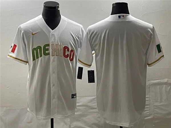 Baseball Jersey For Competitive Leagues-Men's Mexico Baseball Blank White 2023 World Baseball Classic Stitched Jersey