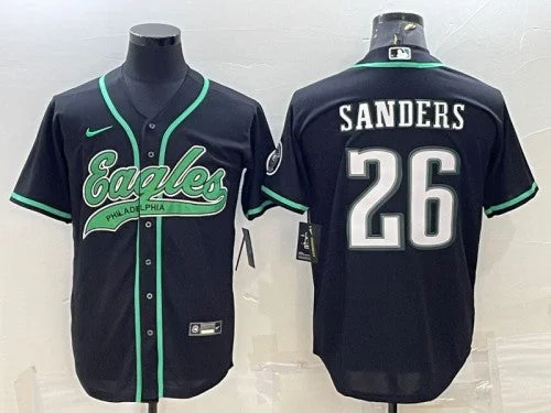 Baseball Jersey With Personalized Text-Men's Philadelphia Eagles #26 Miles Sanders Black With Patch Cool Base Stitched Baseball Jersey