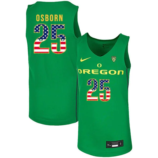 Custom Football Jersey-Custom Basketball Jersey-Oregon Ducks 25 Luke Osborn Green USA Flag College Basketball Basketball Jersey