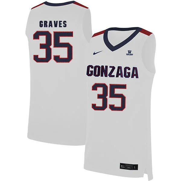 Football Jersey For School Teams-Basketball Jersey For School Teams-Gonzaga Bulldogs 35 Will Graves White College Basketball Basketball Jersey