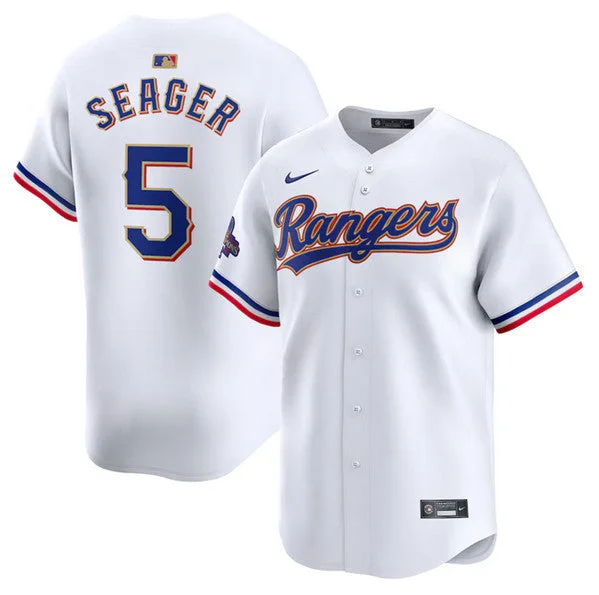 Baseball Jersey With Custom Color Options-Men's Texas Rangers #5 Corey Seager White 2024 Gold Collection Cool Base Baseball Stitched Jersey