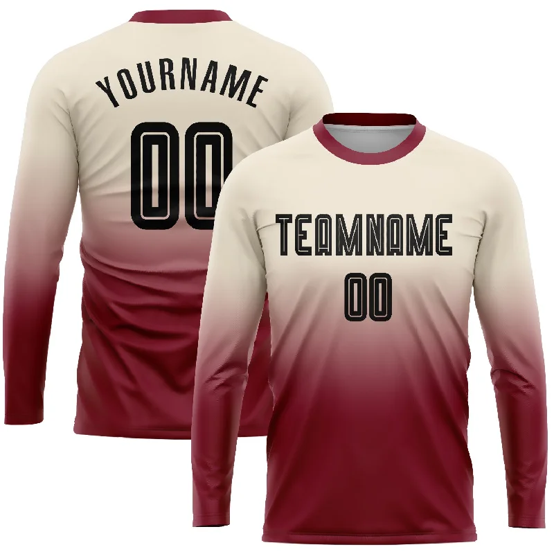 Football Jersey With Bold Design-Custom Cream Black-Crimson Sublimation Long Sleeve Fade Fashion Soccer Uniform Jersey