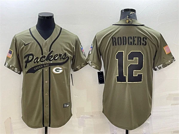 Baseball Jersey For Fans-Men's Green Bay Packers #12 Aaron Rodgers Olive 2022 Salute to Service Cool Base Stitched Baseball Jersey