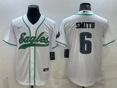 Baseball Jersey With Bold Team Graphics-Men's Philadelphia Eagles #6 DeVonta Smith White With Patch Cool Base Stitched Baseball Jersey