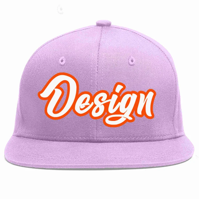 Baseball Cap For Casual Style-Custom Light Purple White-Orange Flat Eaves Sport Baseball Cap Design for Men/Women/Youth