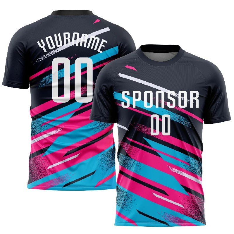 Football Jersey For Major League Apparel-Custom Navy White Pink-Light Blue Sublimation Soccer Uniform Jersey