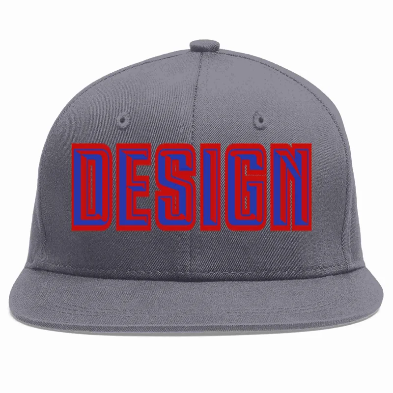 Baseball Cap For Casual Look-Custom Dark Gray Royal-Red Flat Eaves Sport Baseball Cap Design for Men/Women/Youth