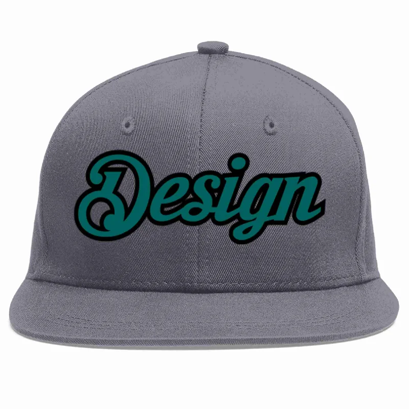 Baseball Cap For Fashionable Look-Custom Dark Gray Aqua-Black Flat Eaves Sport Baseball Cap Design for Men/Women/Youth