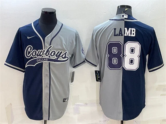 Baseball Jersey For Pre-Game Preparation-Men's Dallas Cowboys #88 CeeDee Lamb Navy/Gray Split With Patch Cool Base Stitched Baseball Jersey