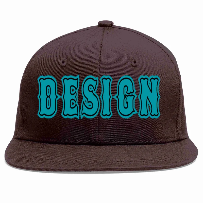 Baseball Cap For Baseball Fans-Custom Brown Aqua-Black Flat Eaves Sport Baseball Cap Design for Men/Women/Youth