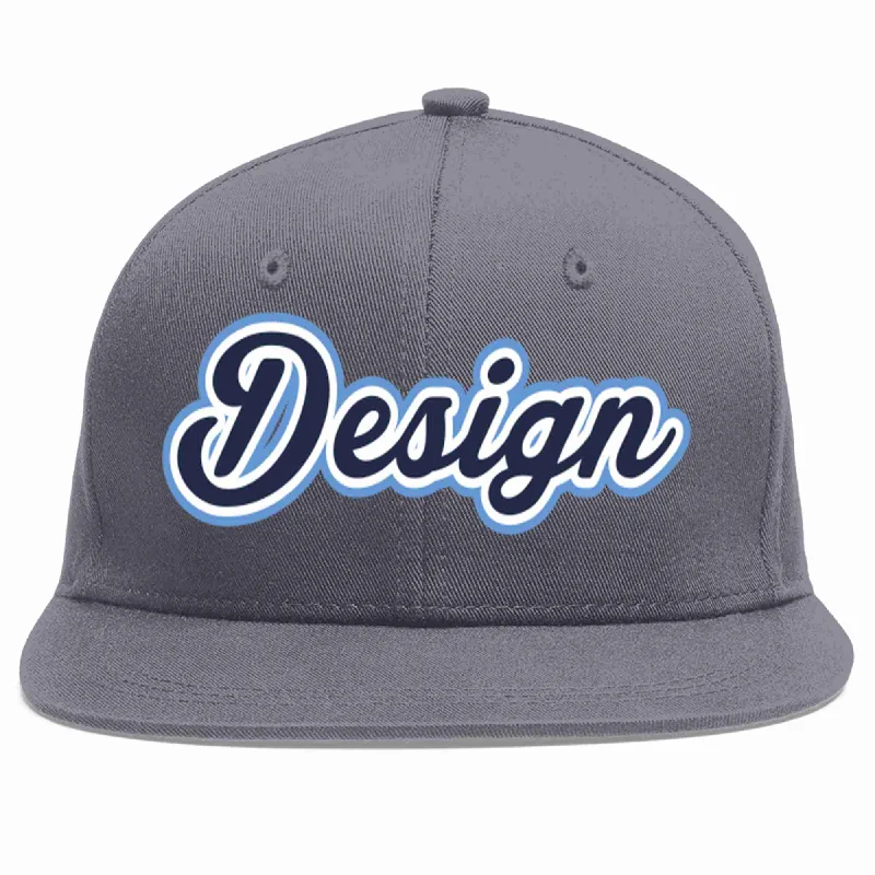 Baseball Cap For Team Merchandise-Custom Dark Gray Navy-White Flat Eaves Sport Baseball Cap Design for Men/Women/Youth