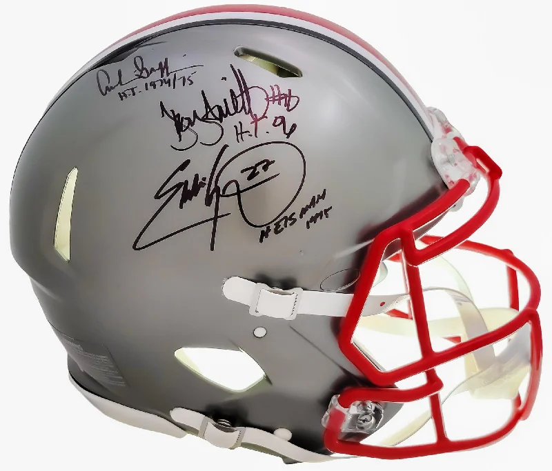 Rugby Helmet For Rugby Clubs-Archie Griffin, Eddie George & Troy Smith Autographed Ohio State Buckeyes Flash Gray Full Size Authentic Speed Helmet "Heisman" Beckett BAS QR Stock #203902