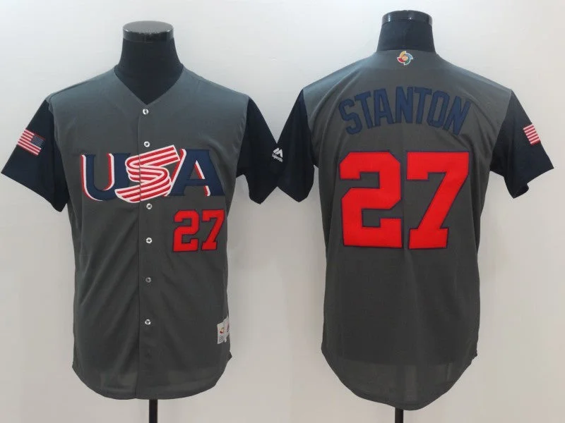 Baseball Jersey For College Teams-Men's USA Baseball 27 Giancarlo Stanton Gray 2017 World Baseball Classic Jersey