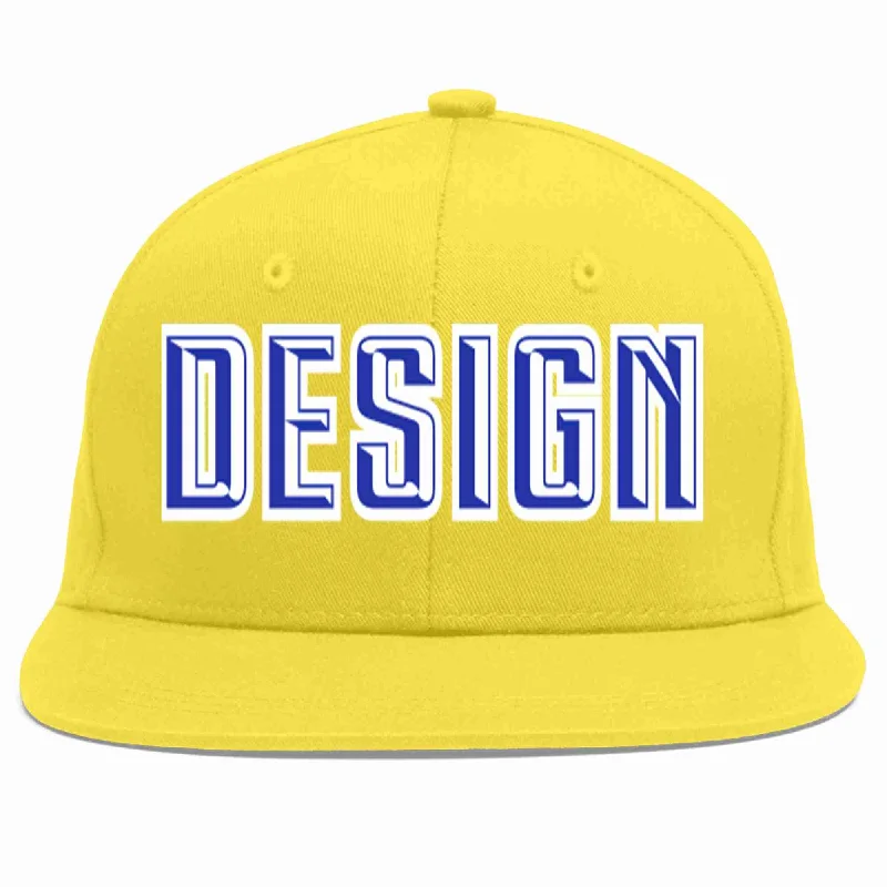 Baseball Cap With Bold Patterns-Custom Light Gold Royal-White Flat Eaves Sport Baseball Cap Design for Men/Women/Youth