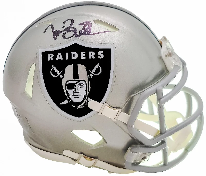 Rugby Helmet For Team Sports Gear-Tim Brown Autographed Oakland Raiders Flash Gray Speed Mini Helmet Beckett BAS QR Stock #205679