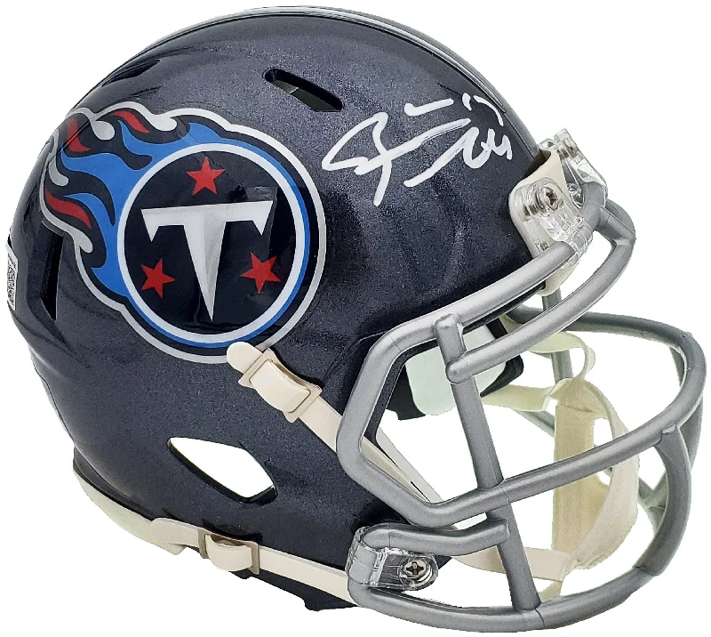 Rugby Helmet With Non-Slip Features-Ryan Tannehill Autographed Tennessee Titans Blue Speed Mini Helmet Beckett BAS QR Stock #197223