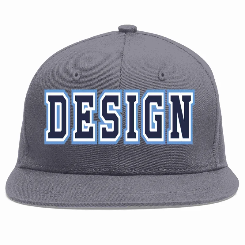 Baseball Cap With Bold Color Combinations-Custom Dark Gray Navy-White Flat Eaves Sport Baseball Cap Design for Men/Women/Youth