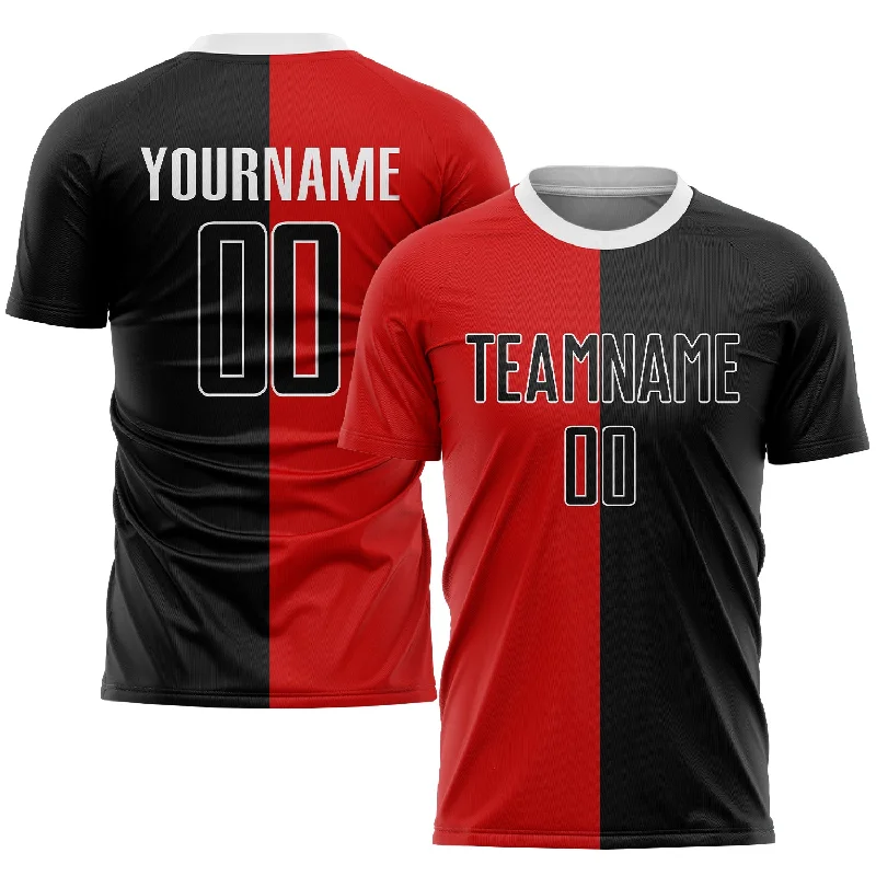 Football Jersey For Player Representation-Custom Red Black-White Sublimation Split Fashion Soccer Uniform Jersey