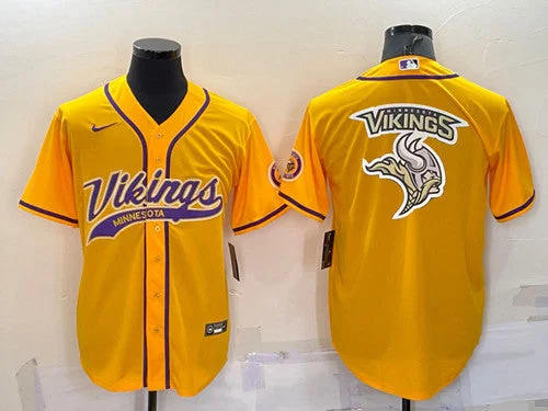 Baseball Jersey For Team Pride-Men's Minnesota Vikings Gold Team Big Logo With Patch Cool Base Stitched Baseball Jersey