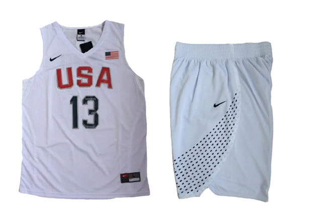 Football Jersey For Family Teams-Basketball Jersey For Family Teams-USA 13 Paul George White 2016 Olympic Basketball Team Basketball Jersey(With Shorts)