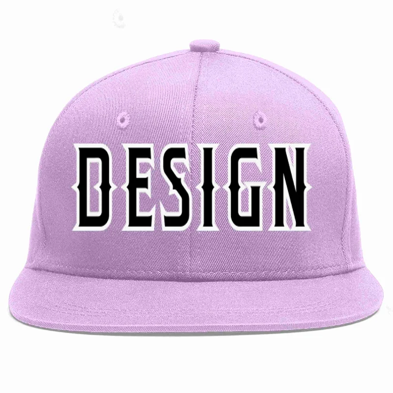 Baseball Cap For Sale-Custom Light Purple Black-White Flat Eaves Sport Baseball Cap Design for Men/Women/Youth