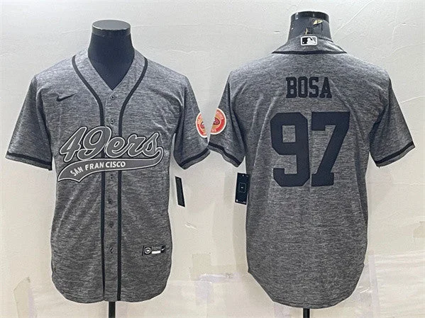 Baseball Jersey For Personalized Gifts-Men's San Francisco 49ers #97 Nick Bosa Gray With Patch Cool Base Stitched Baseball Jersey