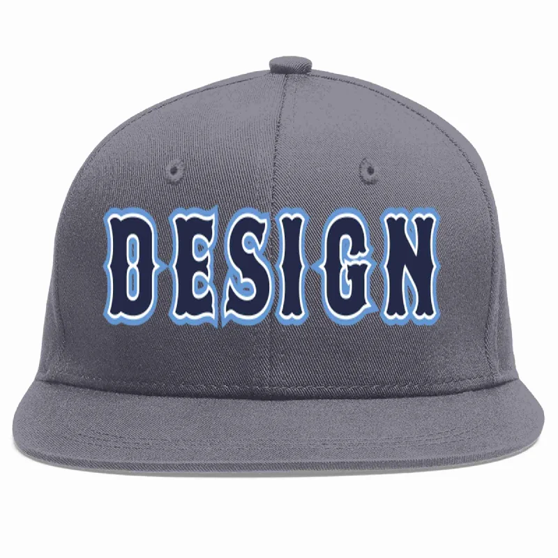 Baseball Cap For Outdoor Activities-Custom Dark Gray Navy-White Flat Eaves Sport Baseball Cap Design for Men/Women/Youth