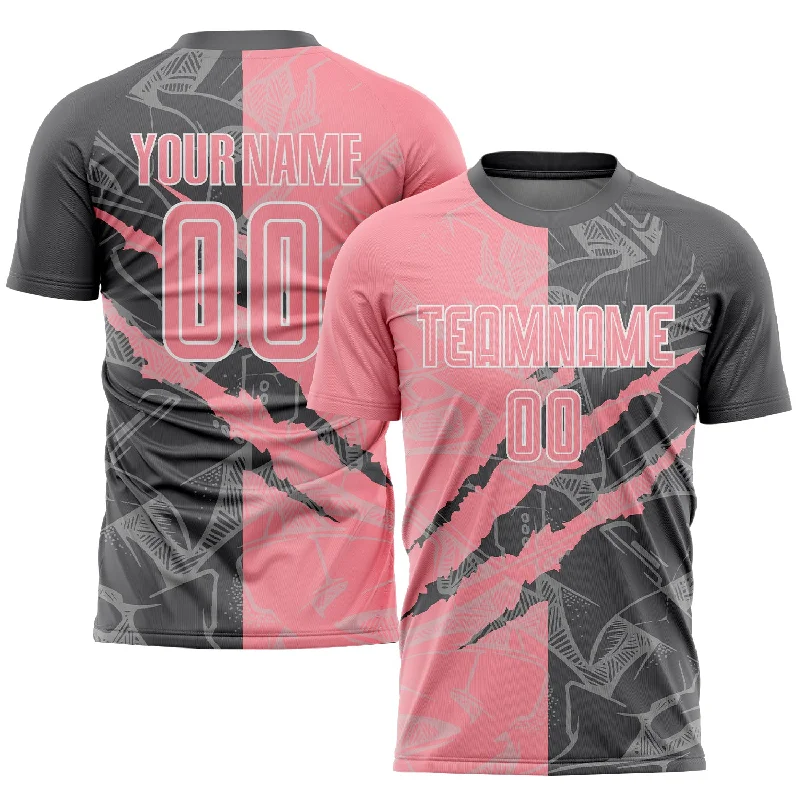 Football Jersey For College Teams-Custom Graffiti Pattern Medium Pink-Steel Gray Scratch Sublimation Soccer Uniform Jersey