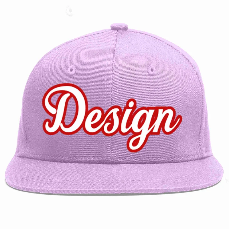 Baseball Cap For Stylish Look-Custom Light Purple White-Red Flat Eaves Sport Baseball Cap Design for Men/Women/Youth