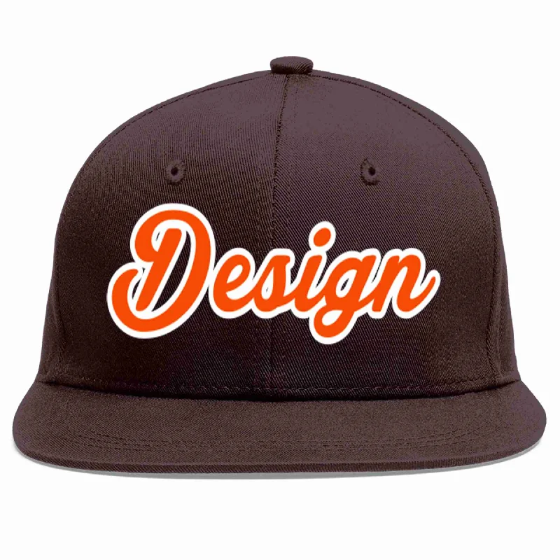 Baseball Cap For Comfortable Fit-Custom Brown Orange-White Flat Eaves Sport Baseball Cap Design for Men/Women/Youth