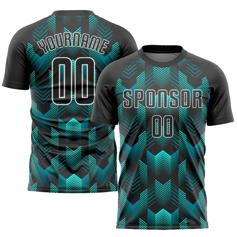 Football Jersey With Custom Printing-Custom Black Black-Teal Sublimation Soccer Uniform Jersey