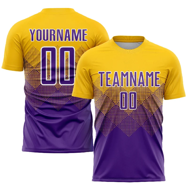 Football Jersey For Game Uniforms-Custom Gold Purple-White Sublimation Soccer Uniform Jersey