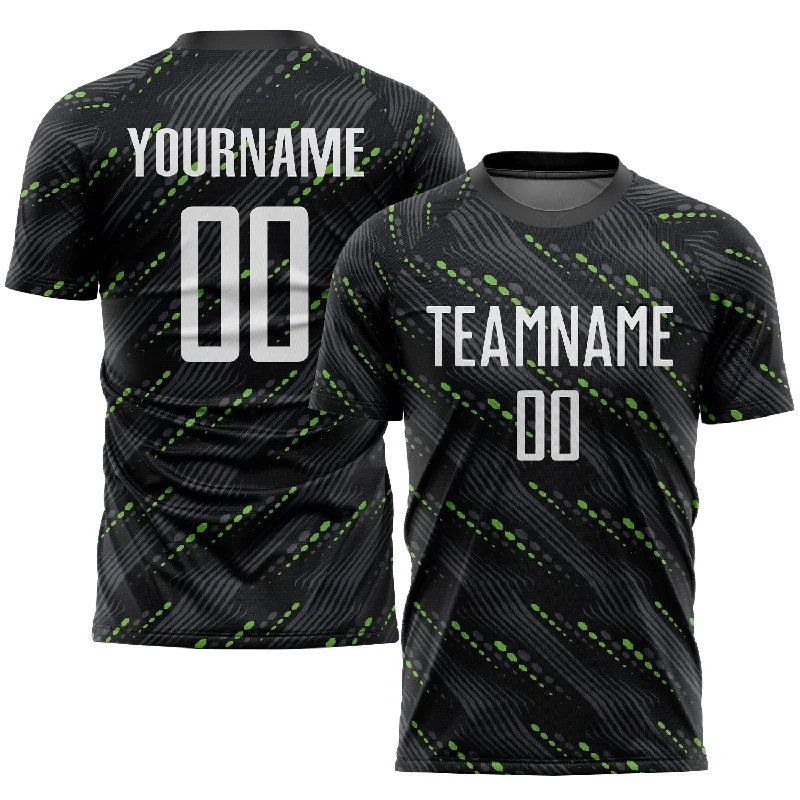 Football Jersey With Bold Team Graphics-Custom Black White-Kelly Green Sublimation Soccer Uniform Jersey