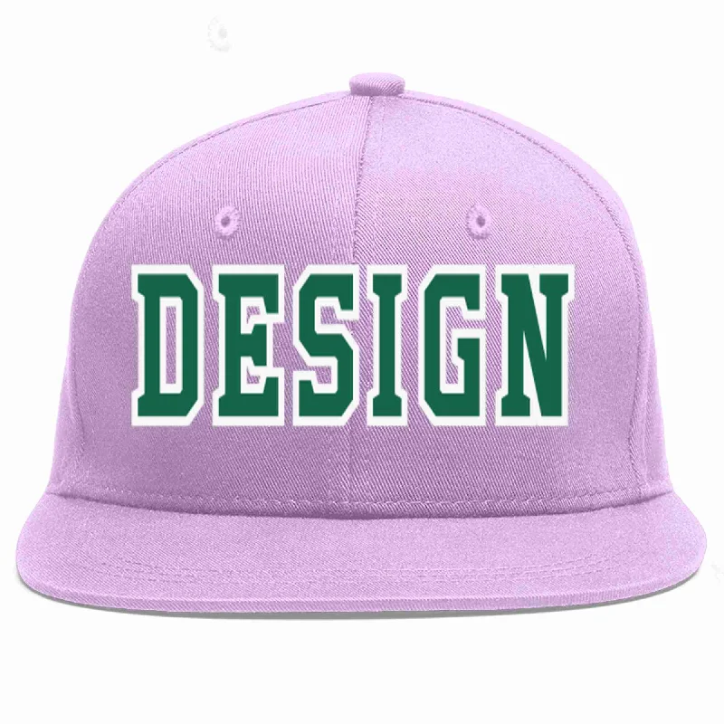 Baseball Cap For Custom Sports Apparel-Custom Light Purple Kelly Green-White Flat Eaves Sport Baseball Cap Design for Men/Women/Youth