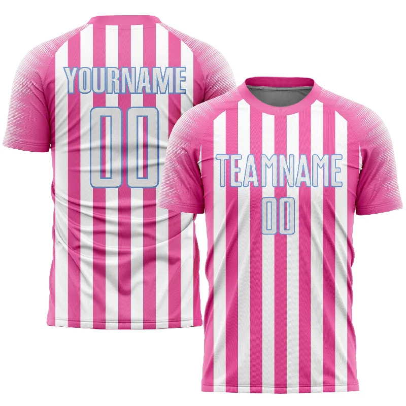 Football Jersey With Custom Graphics For Team-Custom Pink White-Light Blue Sublimation Soccer Uniform Jersey