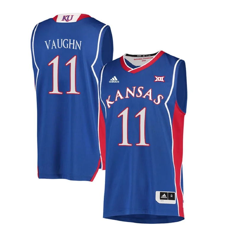 Football Jersey For Personalized Embroidery-Basketball Jersey For Personalized Embroidery-Kansas Jayhawks 11 Jacque Vaughn Blue Throwback College Basketball Basketball Jersey