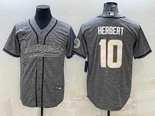 Baseball Jersey With Vintage Style-Men's Los Angeles Chargers #10 Justin Herbert Gray With Patch Cool Base Stitched Baseball Jersey