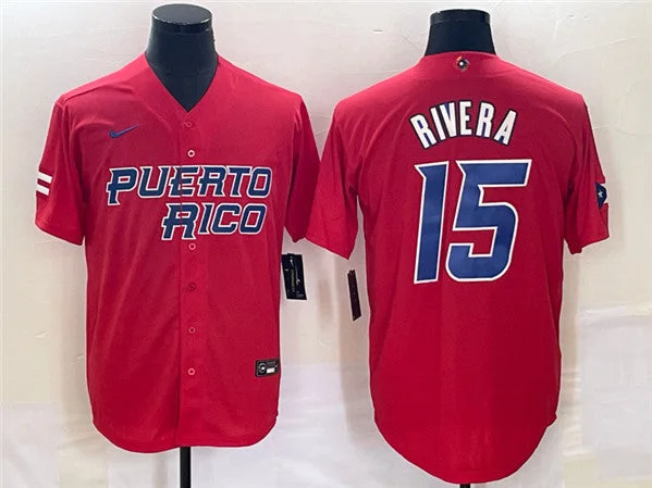 Baseball Jersey For Kids With Player Names-Men's Puerto Rico Baseball #15 Emmanuel Rivera 2023 Red World Baseball Classic Stitched Jersey