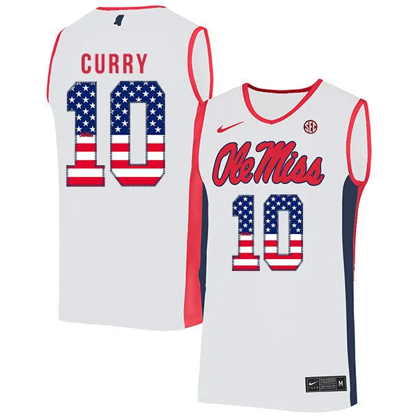 Football Jersey For Local Sports Events-Basketball Jersey For Local Sports Events-Ole Miss Rebels 10 Carlos Curry White USA Flag Basketball College Basketball Jersey