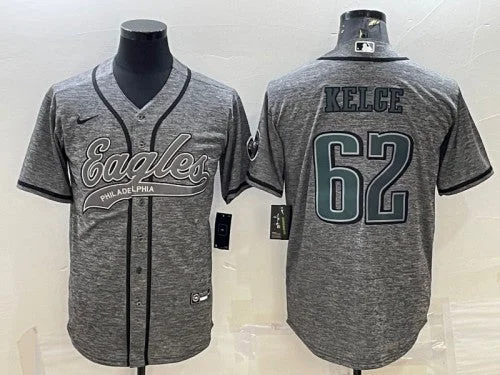 Baseball Jersey For Professional-Level Teams-Men's Philadelphia Eagles #62 Jason Kelce Gray With Patch Cool Base Stitched Baseball Jersey